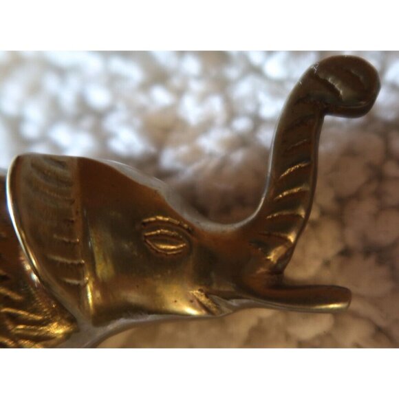 Solid Brass Hand Crafted Elephant Collectible Small Statue Figure Vintage - Picture 6 of 8